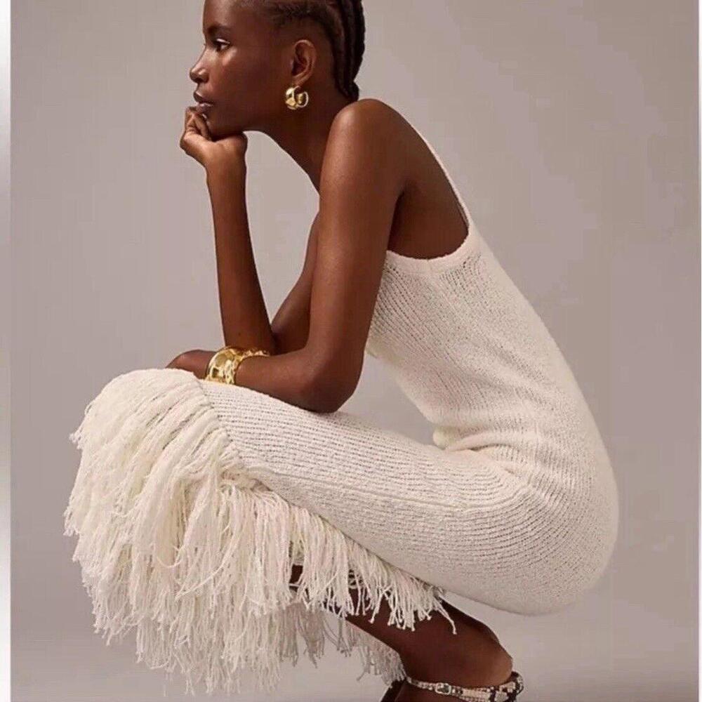 J.Crew‎ Maxi Fringe Sweater knit Dress BY934 Size Large